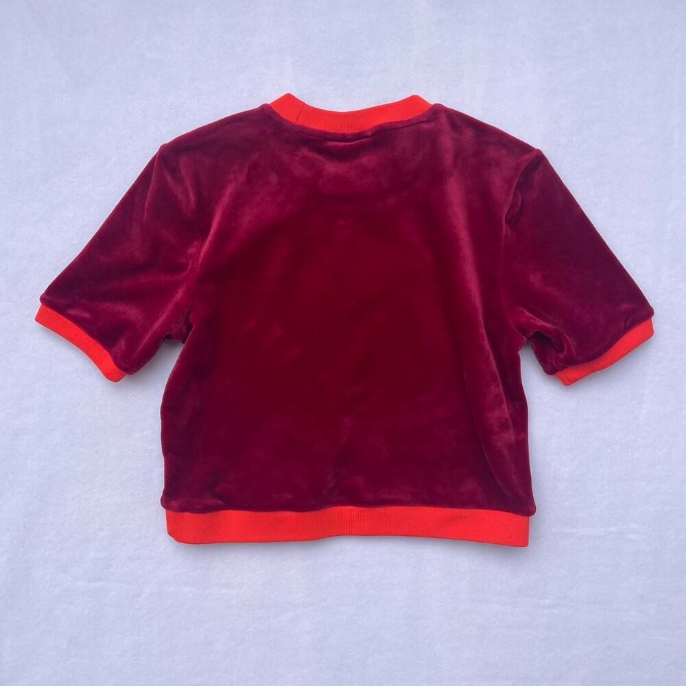 FILA Red Orange Fuzzy Velour Cropped Sweater Shirt Sz M Spring Athleisure Summer - Picture 2 of 5